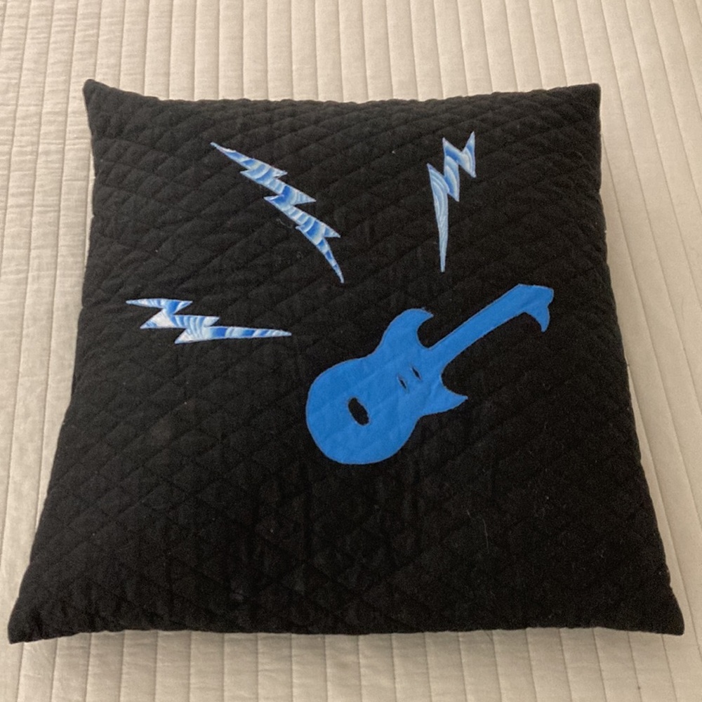 Quilted embroidered guitar pillow case with pillow
